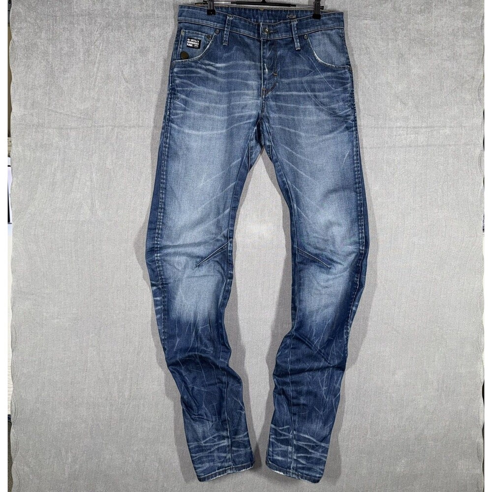 G Star Raw Arc 3D Slim Jeans Men's 32x36 Blue Faded Distressed Tapered Denim Y2K